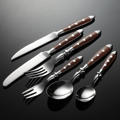 6-piece stainless steel tableware set, including knife fork and spoon set, kitchen knife and dining utensils such as steak knife
