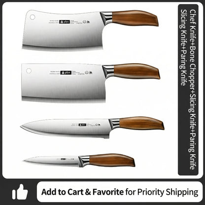 New Upgaded Complete 4-Piece Knife Set with Box - Stainless Steel Cleaver, Chef, Slicing & Paring Knives for All Kitchen Needs