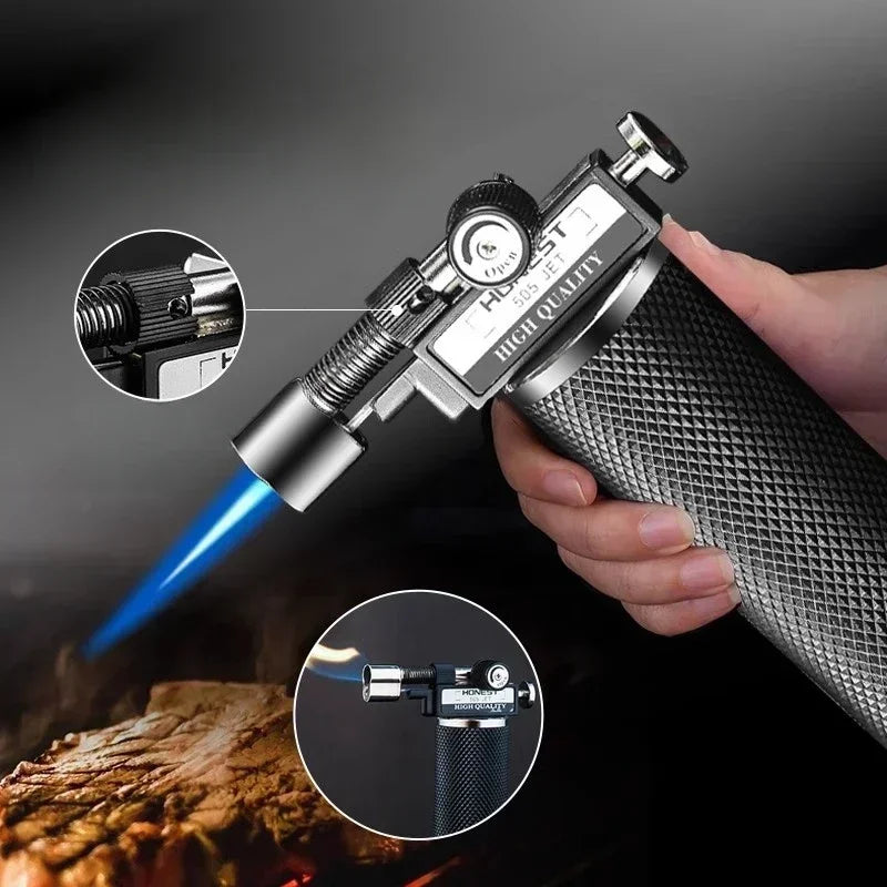 HONEST Double Flame Welding Gun Gas Torch Lighter Safety Lock Switch Jet Fire Open Fire Switching BBQ Kitchen Cigar Lighters