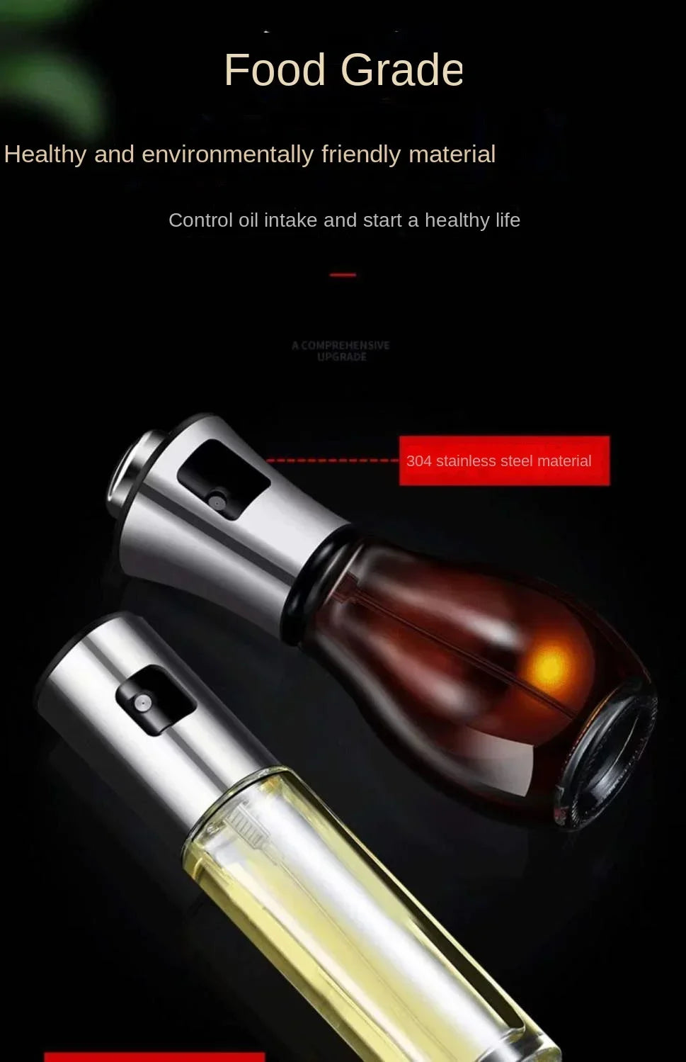 Kitchen Oil Sprayer for Cooking,6.8oz/200ml Olive Oil or Vinegar, Trigger Design,Stainless Steel Vinegar Glass Spray Bottle