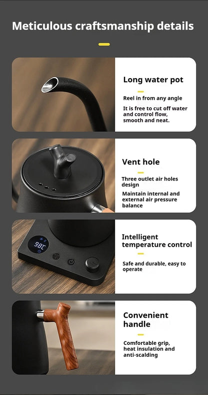 1L1000ML Smart Temperature Control Kettle - Auto Shut-Off & Boil-Dry Protection - Stainless Steel Pour-Over Coffee & Tea