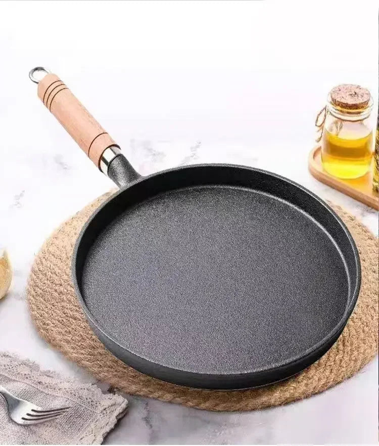 26cm Cast Iron Frying Pan, Uncoated Non-stick Crepe Maker Steak Pot for Gas Induction Cooker Kitchen
