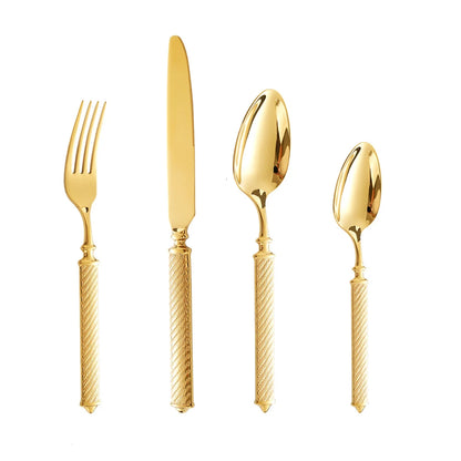 4Pcs Shiny Dinnerware Set 304 Stainless Steel Cutlery Set Gold Creative Handles Tableware Knives Forks Spoon Dishwasher Safe