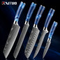 Stainless Steel Chef Knife Kitchen Knife Set 1-8Piece Razor-Sharp Paring Knife, Boning Knife, Santoku Knife, Blue Resin Handle