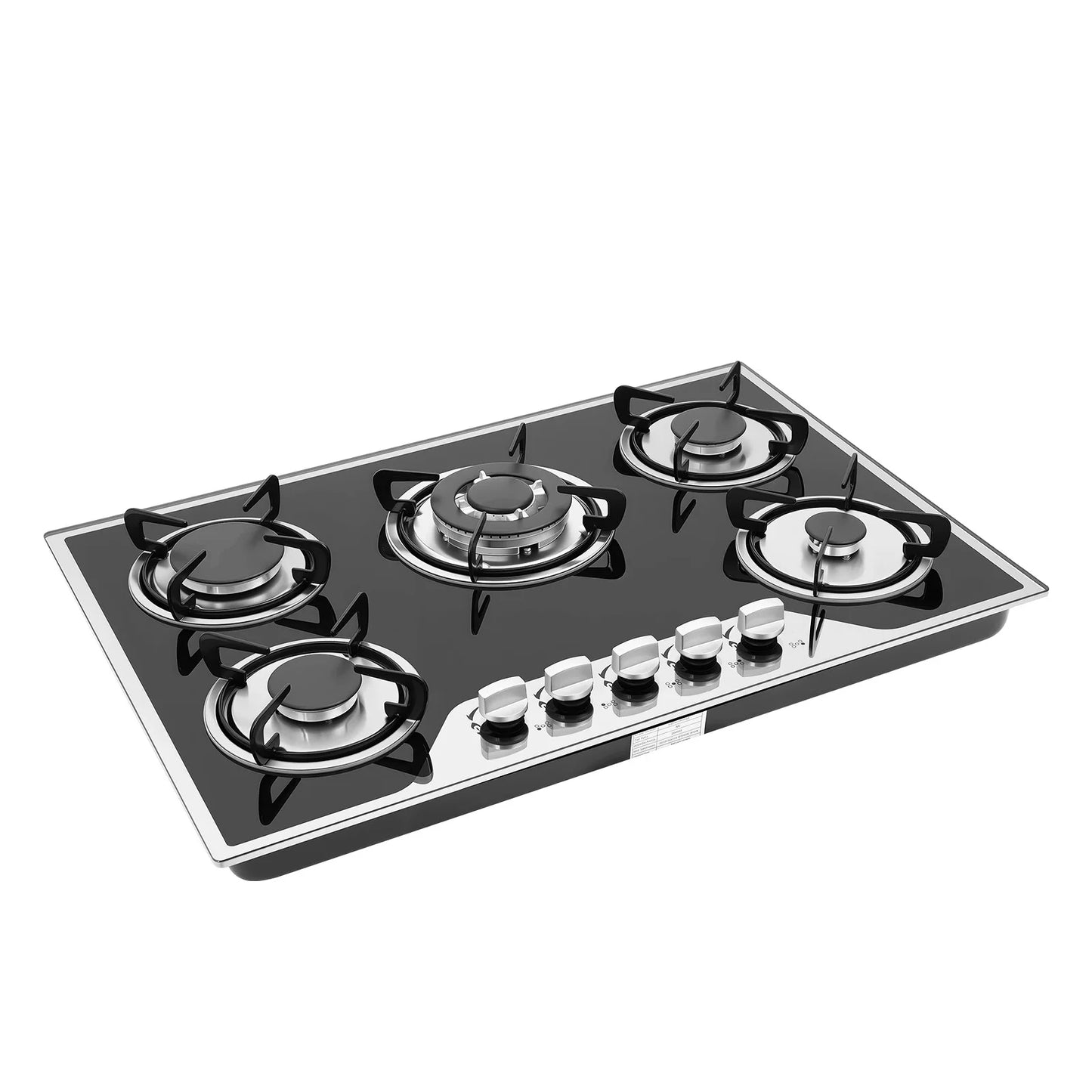 Five Burner Built In Gas Cooktop Dual Gas Compatible High Temperature Resistant Panel Reliable Pulse Ignition Stable Combustion Multiple Firepower Options Practical Knob Operation Sturdy Structure Ideal For Home Kitchen Cooki