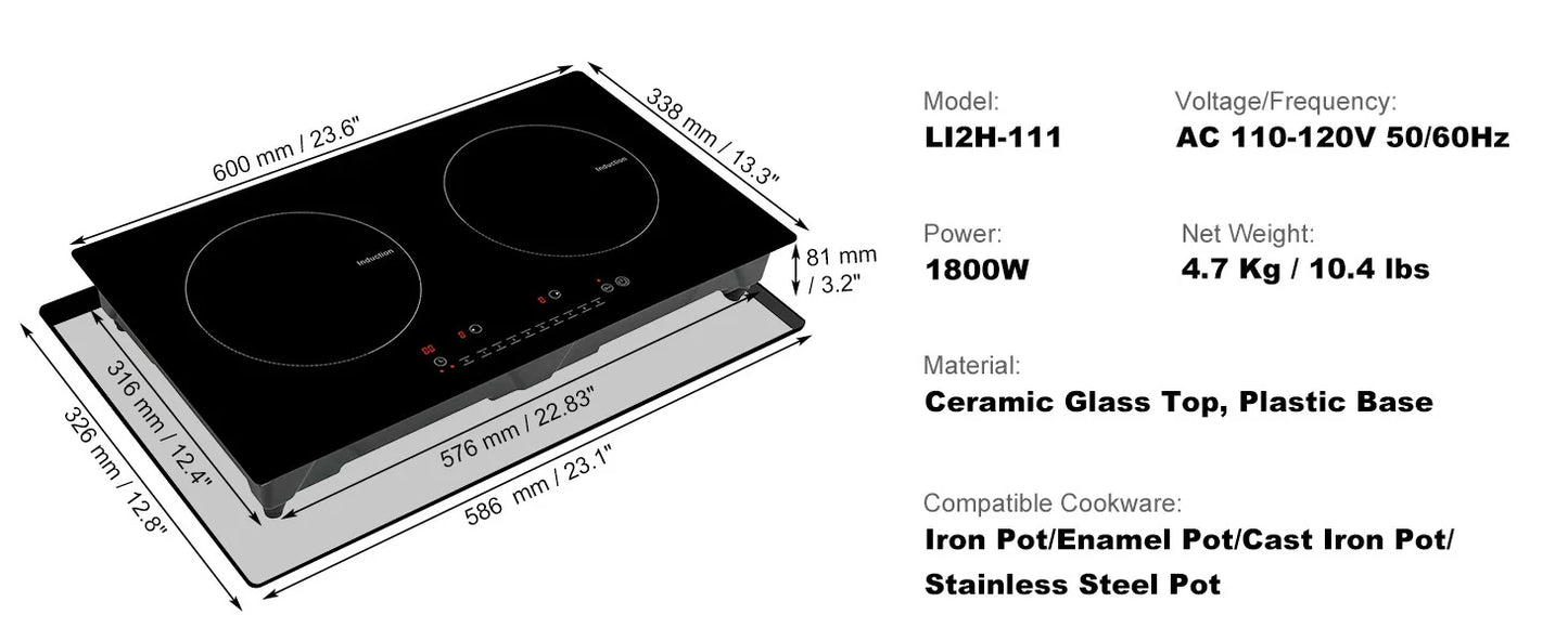 SucceBuy 2 Burners Electric Induction Cooktop Stove Hob Built-in Burner Cooker Sensor Touch Control Magnetic Cooker Hot Plate