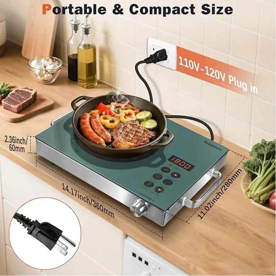 Karinear Single Burner Electric Cooktop, 110V One Burner Electric Stove With Handle, 1800W Protable Ceramic Stove Top For Outdoo