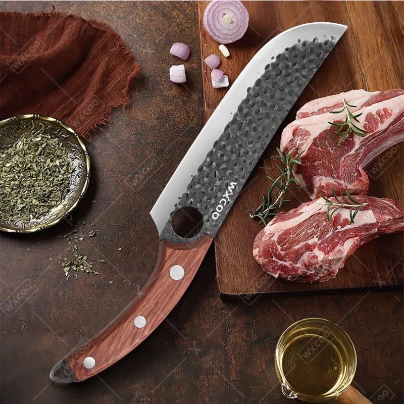 WXCOO 1~4pcs Kitchen Knife Set Stainless Steel Handmade Forged Meat Cleaver Boning Fruit Slicing Butcher Knife Cutting Board