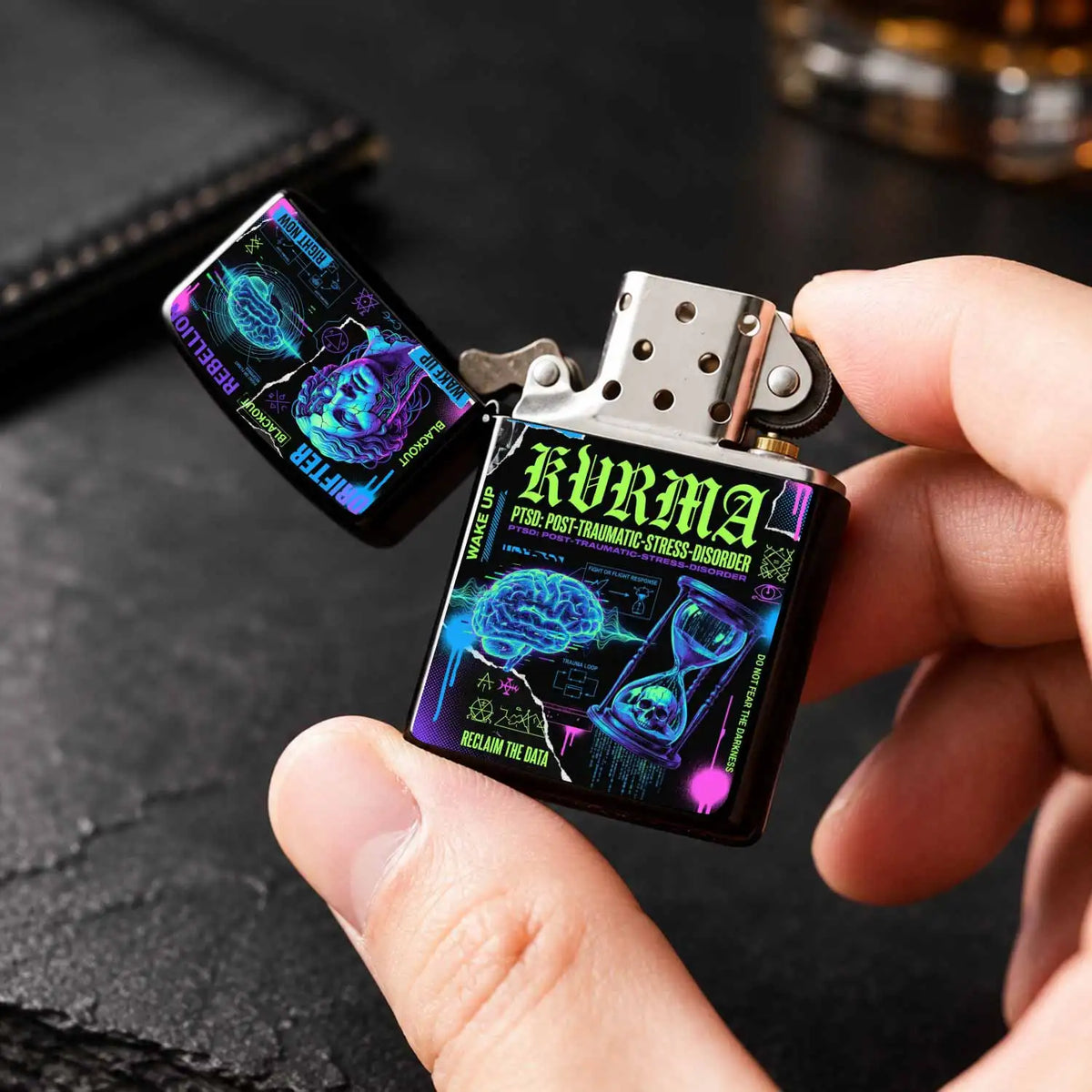 Cyber Style Kvrma Themed Lightweight Lighter, Trendy Print Of Statue Brain Hourglass, Portable Accessory For Daily Outdoor Multi Scenarios, Cool Unique Practical Item For Everyday Use And Festival Gift Giving A Humorous And I