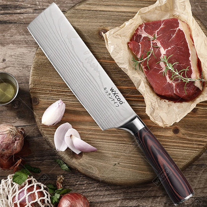 WXCOO Santoku Butcher Carving Knife Japanese Kitchen Knives High Carbon Steel Knife Set Fruit Bread Meat Cleaver Boning Knife