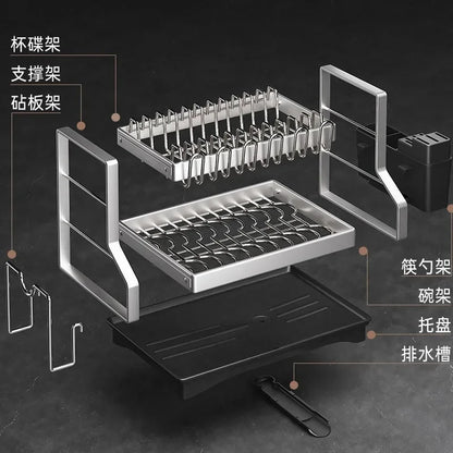 Kitchen Organizer 2 Tier Dish Drying Rack Utensils Storage Rack Bowls Knife Fork Pot Holder Countertop Dinnerware Drainboard