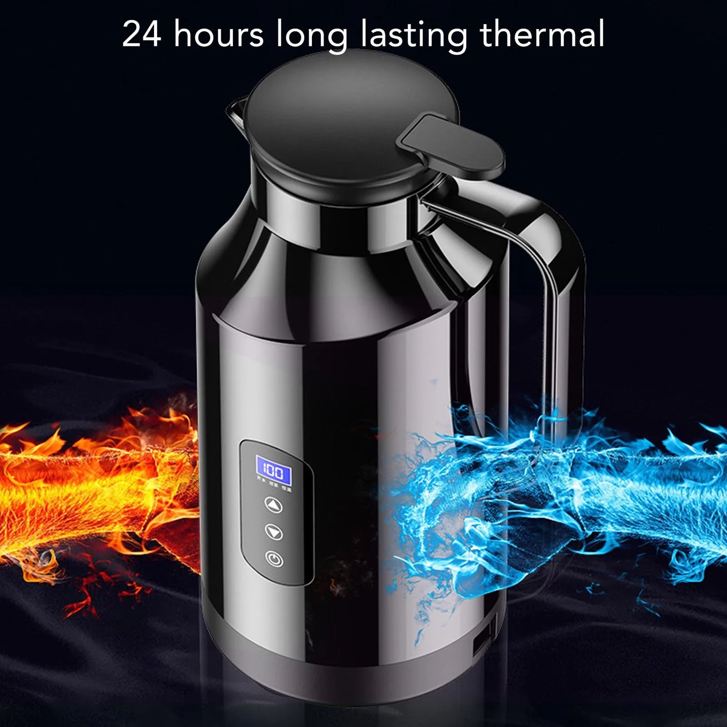 1500ML Car Hot Kettle Portable Water Heater Auto 12V 24V for Tea Coffee Stainless Steel Display with Cigarette Lighter Plug