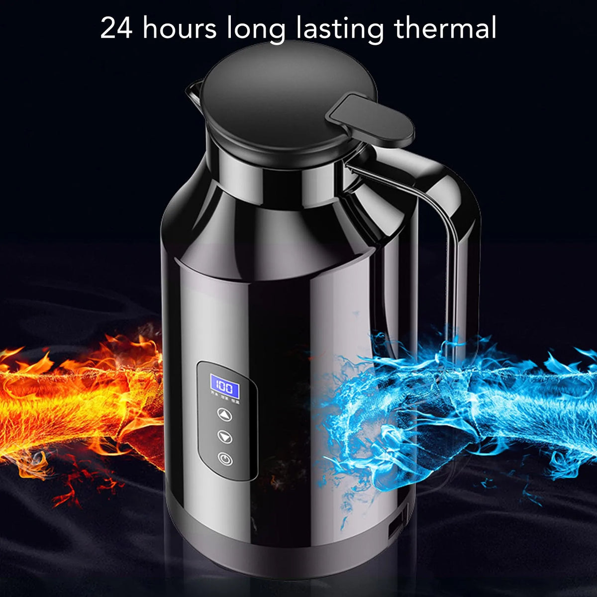 1500ML Car Hot Kettle Portable Water Heater Auto 12V 24V for Tea Coffee Stainless Steel Display with Cigarette Lighter Plug