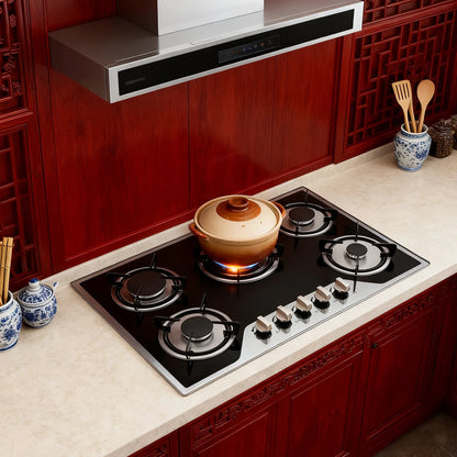 5 Burner Gas Hob Stainless Steel, LPG/NG Convertible Cooktop With 5 Individual Burners, Natural Gas Cooktop With Cast Iron Grates for Kitchen
