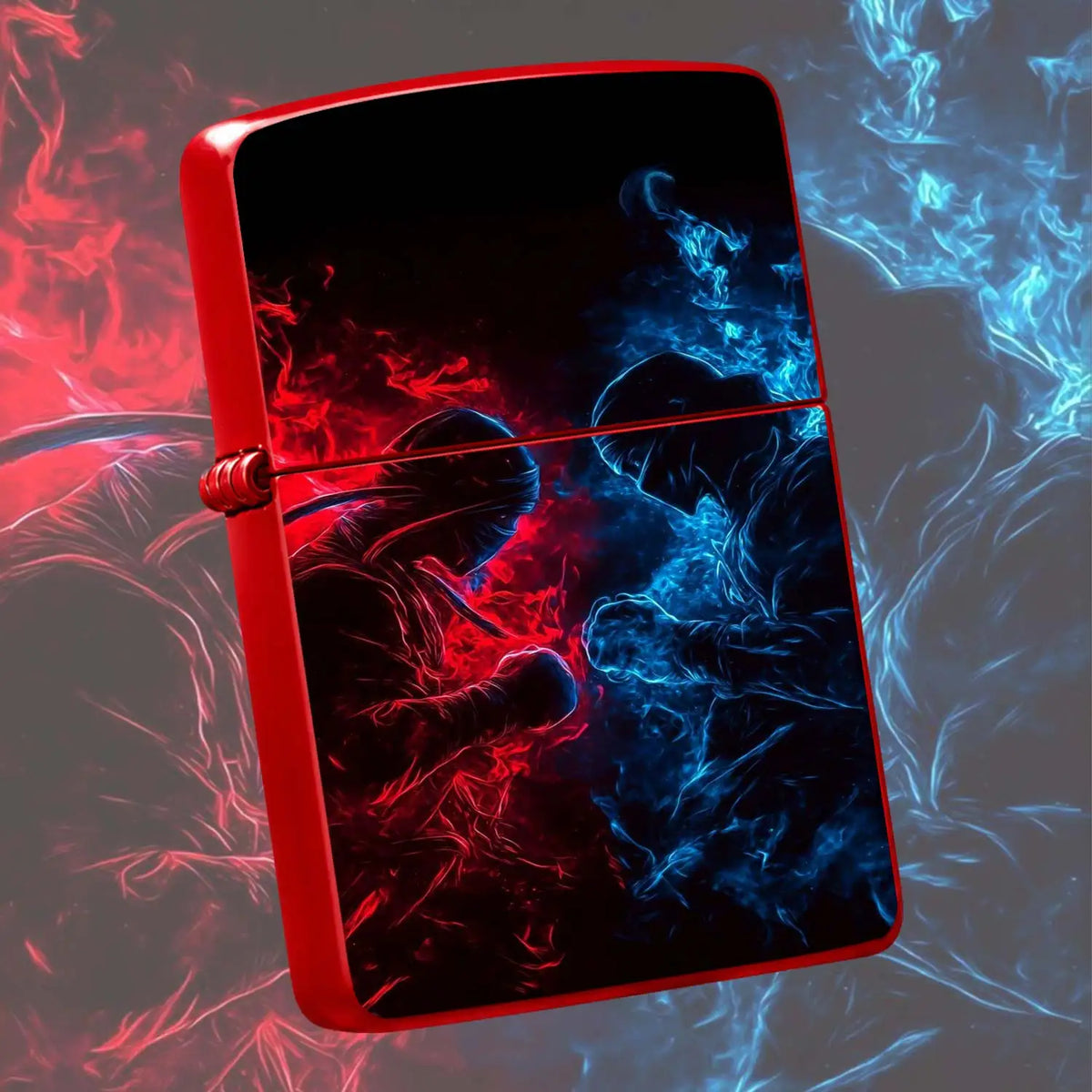 Stylish Cool Neon Red Blue Facing Ninjas Themed Portable Igniter, Art Printed Personal Carry Ignition Tool, Perfect For Daily Use, Travel, Gatherings, Outdoor Activities, Ideal Gift For Friends, Hobbyists For And Daily Practi