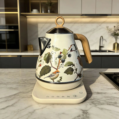 1.7L Vintage Electric Kettle Temperature Control 304 Stainless Steel Boiling Water Kettle Teapot Office Auto Keep Warm Kettle