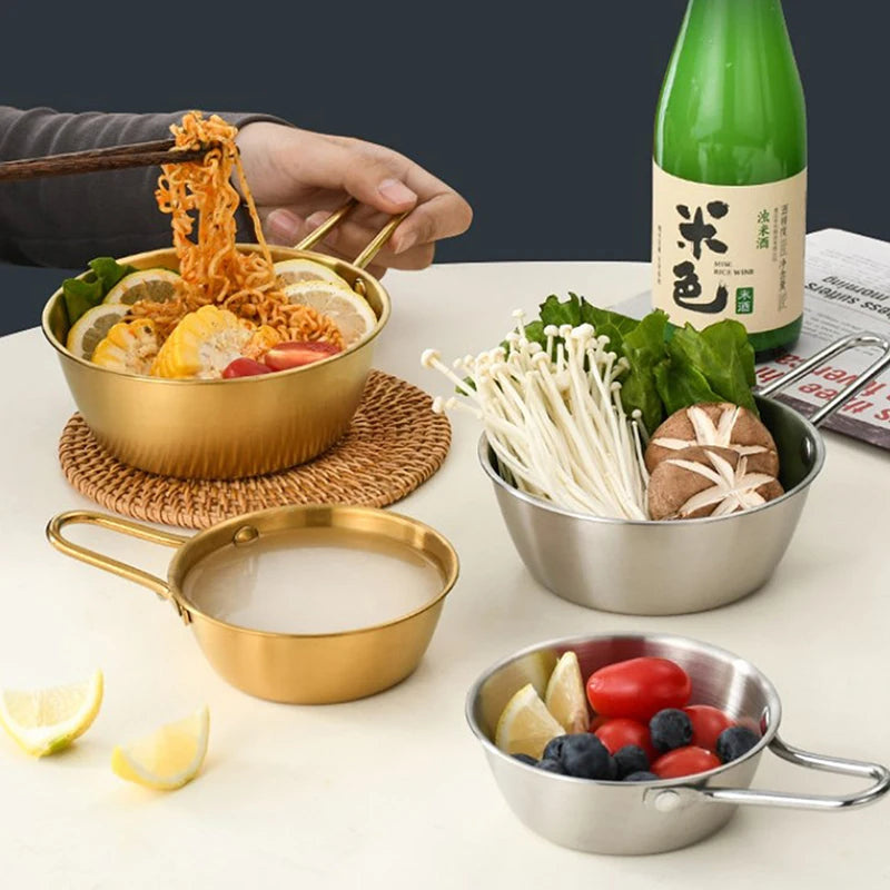 Round Rice Wine Bowl with Handle Stainless Steel Household Food Sauce Bowls Cups Tableware Dinnerware Kitchen Utensils