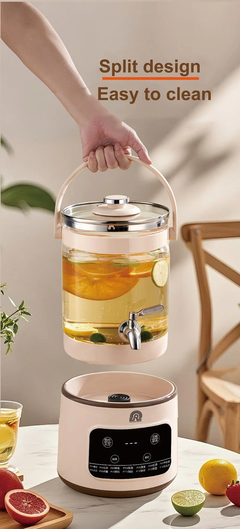 1200W/3L Home Electric Kettle Multifunctional Health Pot Glass Flower Teapot Soup Stew Pot Commercial Faucet Fruit Tea Bucket