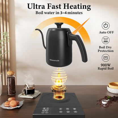 SMANG 900W Gooseneck Electric Kettle 0.6L Smart Temperature Control Coffee Kettle Pour Over Coffee Kettle Rapid Heating Pot