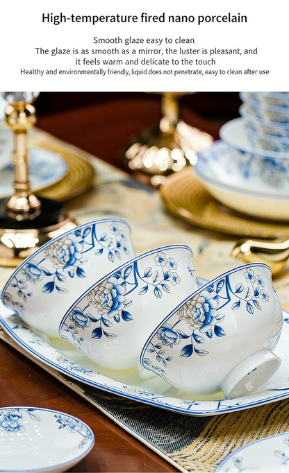 Blue And White Porcelain Tableware Set 18/28/56/30pcs Ceramics Dish Sets Full Set Luxury China Dinnerware Set For 4/6/10 Persons