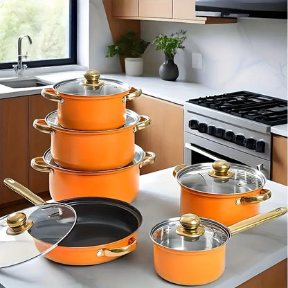 13pcs Tri-Ply Stainless Steel Cookware Set with Lids, Pots And Pans Kitchen Set, Induction-Ready, Pots And Pans Set, Induction