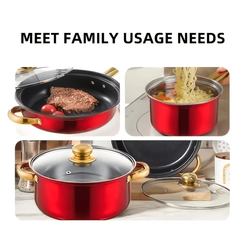 13pcs Tri-Ply Stainless Steel Cookware Set with Lids, Pots And Pans Kitchen Set, Induction-Ready, Pots And Pans Set, Induction