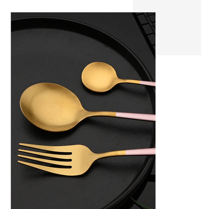 4Pcs black Gold Matte Cutlery Set Stainless Steel Dinnerware Silverware Flatware Set Home Knife Fork Spoon Picnic Tableware Set