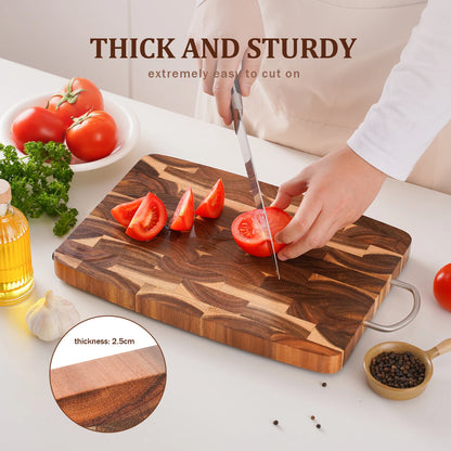 End Grain Butcher Block Premium Acacia Wood Cutting Board Chopping Board for Kitchen with Handle