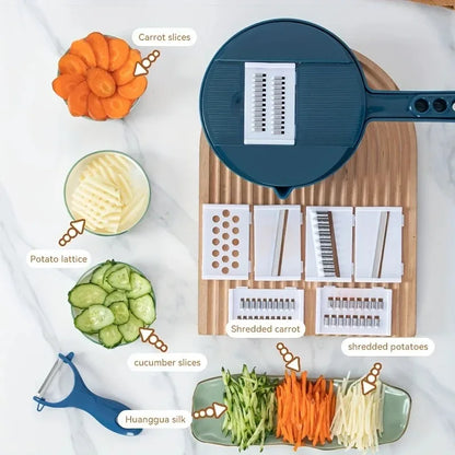 Multifunctional 9 in 1 Vegetable Chopper,, Kitchen Vegetable Slicer Cutter with Container,  Carrot and Garlic Chopper with Peel