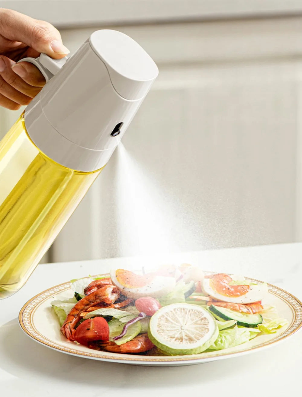 2in1 Oil Spray Bottle 500ml High Borosilicate Glass Cooking Oil Dispensers Olive Oil Sprayer Mister for Air Fryer Salad Baking