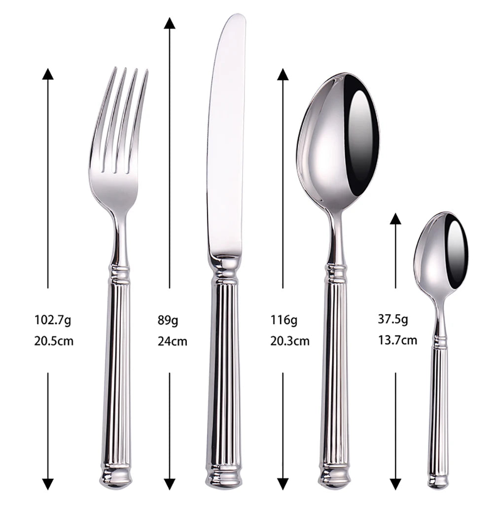 12/16/20 Pieces Sliver Tableware Set Stainless Steel Cutlery Elegant Dinnerware Vintage Knife Spoon Fork Set Kitchen Utensils