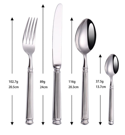 12/16/20 Pieces Sliver Tableware Set Stainless Steel Cutlery Elegant Dinnerware Vintage Knife Spoon Fork Set Kitchen Utensils