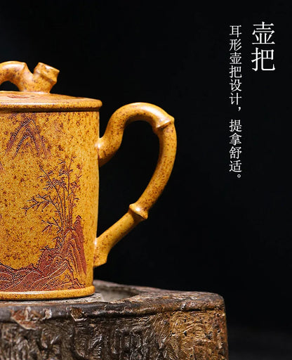 320ml Exquisite Yixing Purple Clay Teapots Handmade Bamboo Section Pot Raw Ore Section Mud Kettle Chinese Zisha Tea Set Gifts