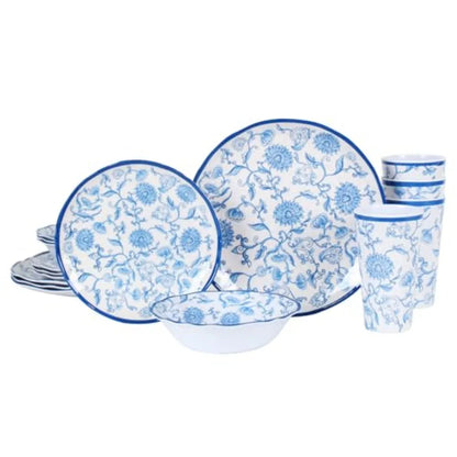 Melamine Dinnerware Set for 4-16 Pcs:Camping Dishes Set with Dinner PlatesSalad Plates Bowls and Cups.Lightweight and Unbreakab