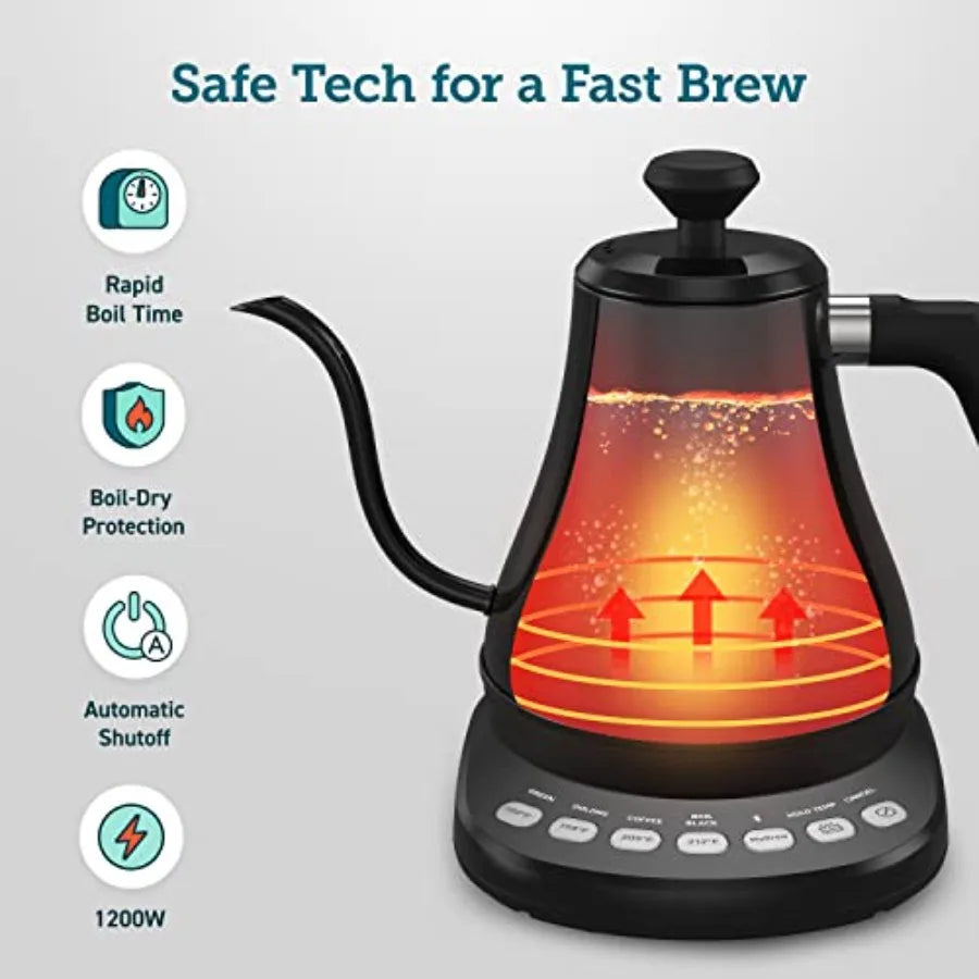 Electric Gooseneck Kettle Smart Bluetooth with Variable Temperature Control, Pour Over Coffee and Tea, 100% Stainless Steel Inn