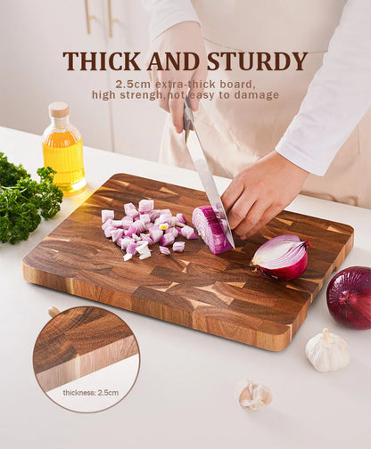High Quality 15 inch Rectangular Cutting Board End Grain Acacia Wood Chopping Board with Side Handle