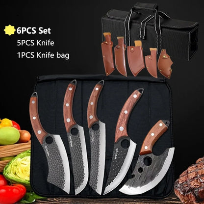 WXCOO Forged Butcher Bone Cutter Kitchen Knife Stainless Steel with Sheath 1~8pcs Chef Fruit Knives Scissor BBQ Cooking Boning