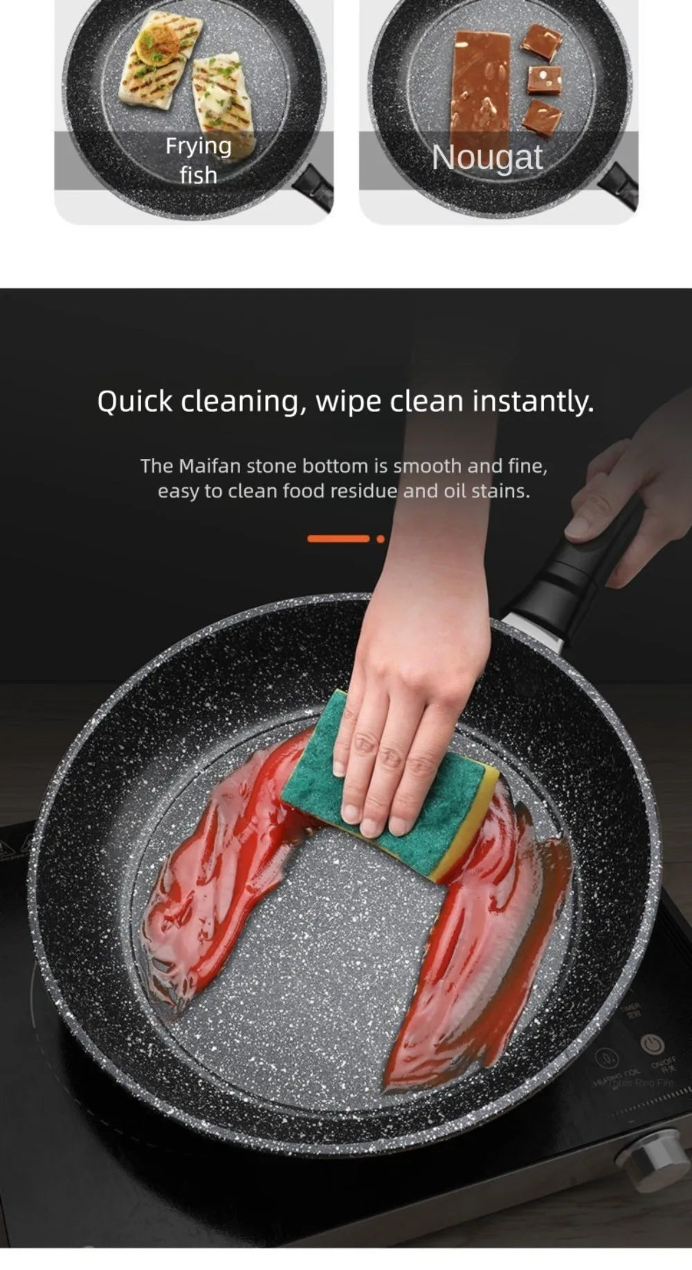 22/24/26/28cm Steak Frying Pan with Glass Lid Stone Skillet Cookware Muliti-Purpose NonStick Kitchen Cooking Tools