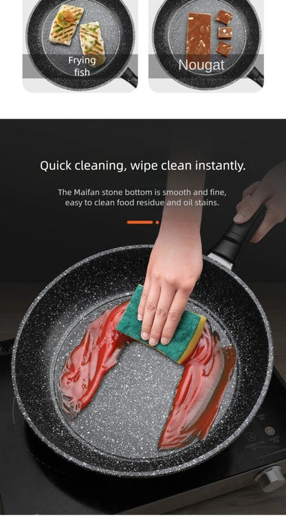 22/24/26/28cm Steak Frying Pan with Glass Lid Stone Skillet Cookware Muliti-Purpose NonStick Kitchen Cooking Tools