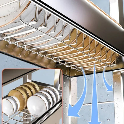 304 Stainless Steel Sink Storage Rack 2 Layers Kitchen Shelf Multifunctional Bowl Dish Drain Basket Space Saving Organize Shelf