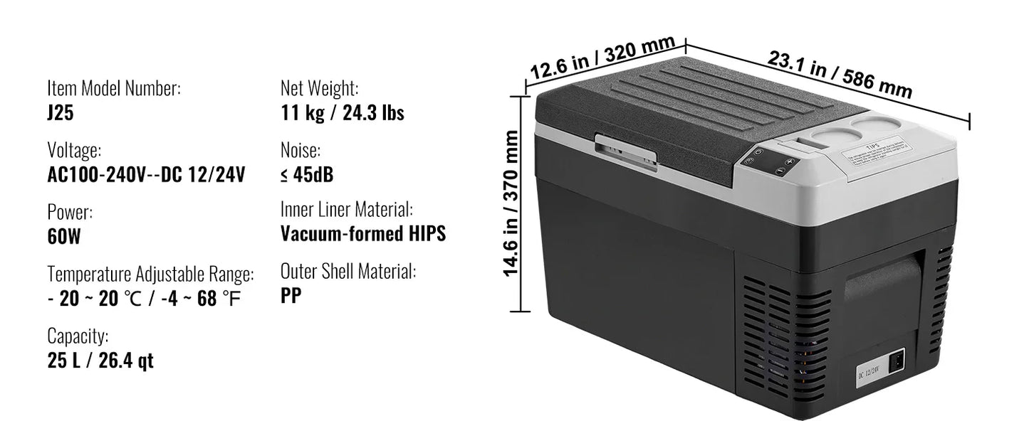 SucceBuy 20L 22L 35L 45L 55L Car Refrigerator Mini Fridge Freezer Portable Compressor Cooler DC 110-240V Ice Box for Camping