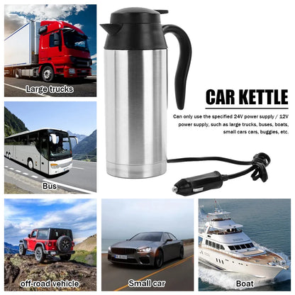12/24V Car Coffee Mug 750ml Car Kettle Boiler Automatic Shut Off Stainless Steel Heating Travel Cup Kettle Boil Dry Protection