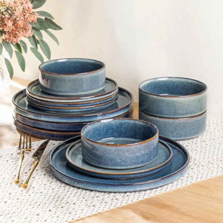 Ceramic Dinnerware Sets Handmade Stoneware Plates and Bowls Sets Highly Chip and Crack Resistant Dishwasher and Microwave Safe