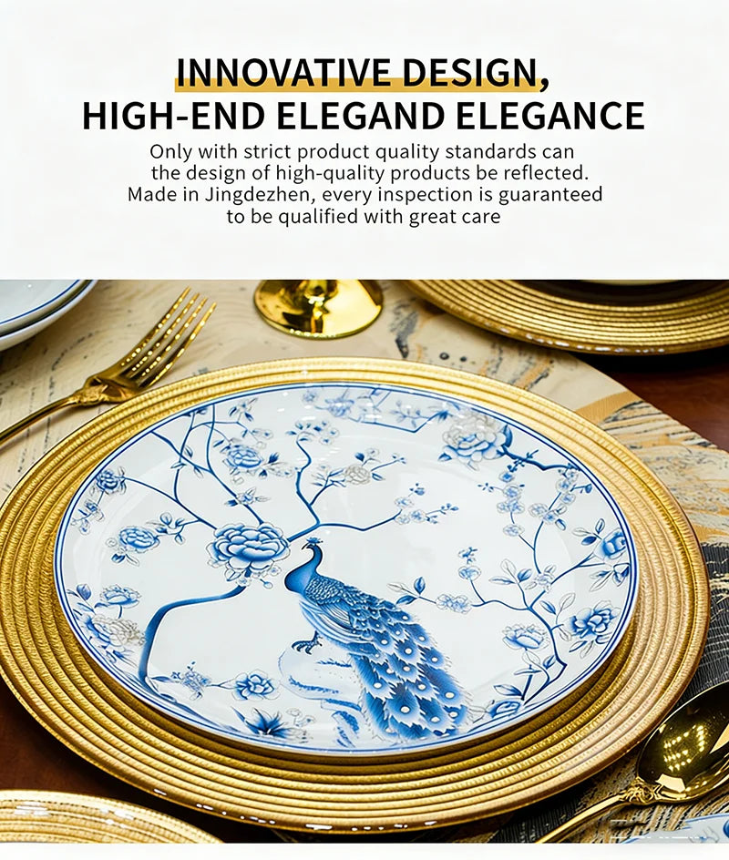 Blue And White Porcelain Tableware Set 18/28/56/30pcs Ceramics Dish Sets Full Set Luxury China Dinnerware Set For 4/6/10 Persons