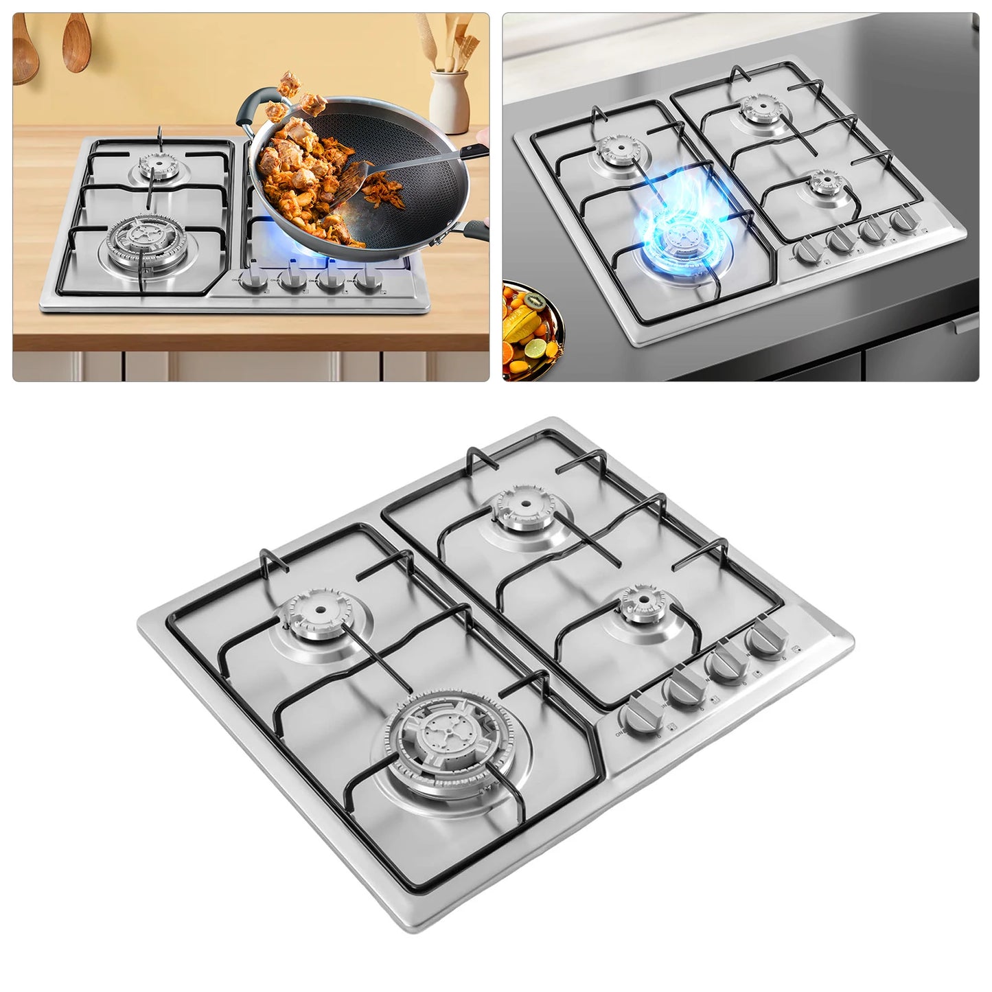 4 Burners Stainless Steel Gas Stove,  22″x20″ Built-In Natural Gas Cooktop  Gas Stove Top with Sealed Burner, Pulsed Ignition, Thermocouple Protection