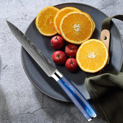 Stainless Steel Chef Knife Kitchen Knife Set 1-8Piece Razor-Sharp Paring Knife, Boning Knife, Santoku Knife, Blue Resin Handle