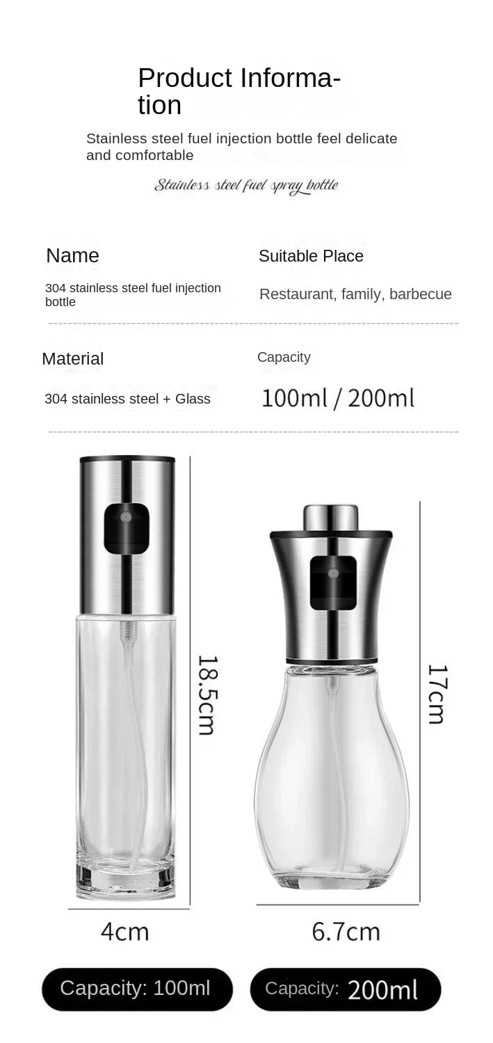 Kitchen Oil Sprayer for Cooking,6.8oz/200ml Olive Oil or Vinegar, Trigger Design,Stainless Steel Vinegar Glass Spray Bottle