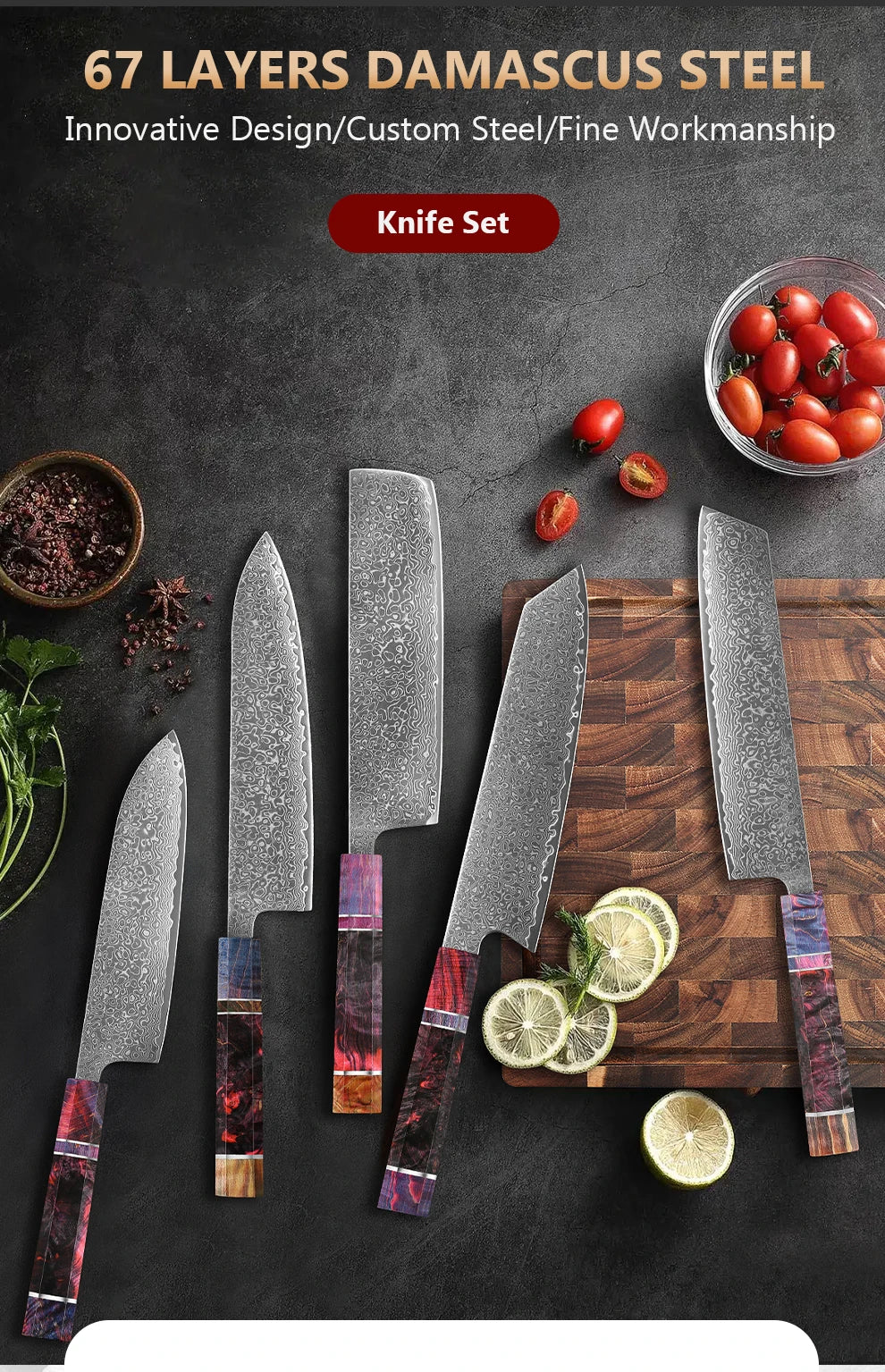 1-5 PCS Kitchen Knife set Damascus Steel Japanese chef Knife Santoku Knife Nakiri Knife kiritsuke knife Stable wood Handle