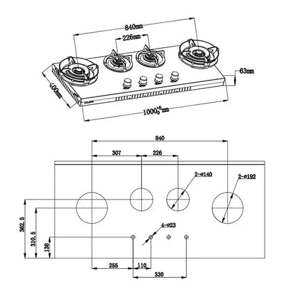 Premium Built-in NG Gas Cooktop 4-Burner 5.2KW Copper Flame Failure Protection Panel-Ready for Custom Kitchen
