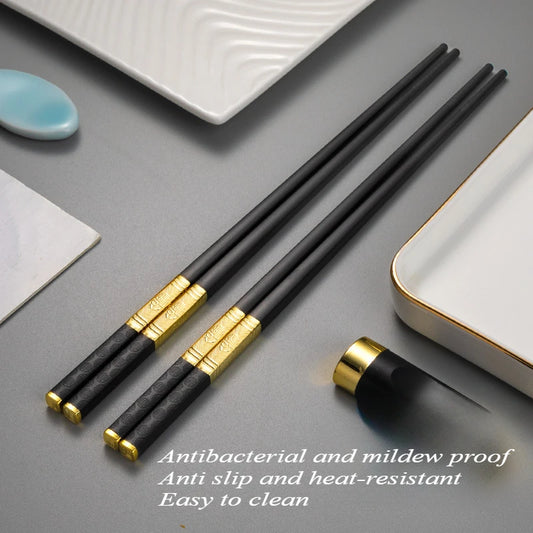 1 Pair Metal Chinese Chopsticks Reusable Square Food Chopsitcks Light Luxury Alloy Chopsticks Hotel Restaurant Alloy Tableware